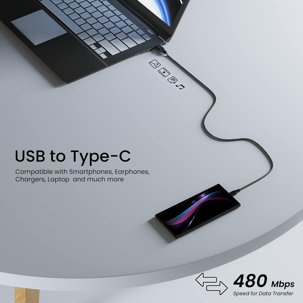Ambrane RCT-15 (A) Fast Charging Type C Cable 3A 1.5m