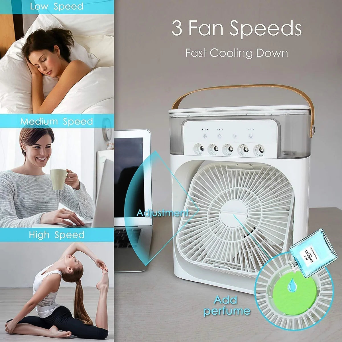 Portable Air Conditioner Fan 7 Color Changing Light (Big 1 Pc)