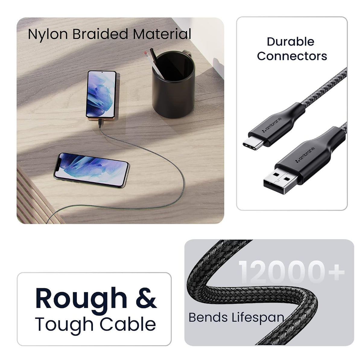 Ambrane RCT-15 (A) Fast Charging Type C Cable 3A 1.5m