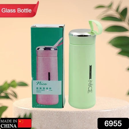 6955 Outdoor Sport Water Bottle 400ml Leak Proof Bpa-free For Travel Cold And Hot Water Glass Water Bottle With Daily Water Intake For Gym And Children .