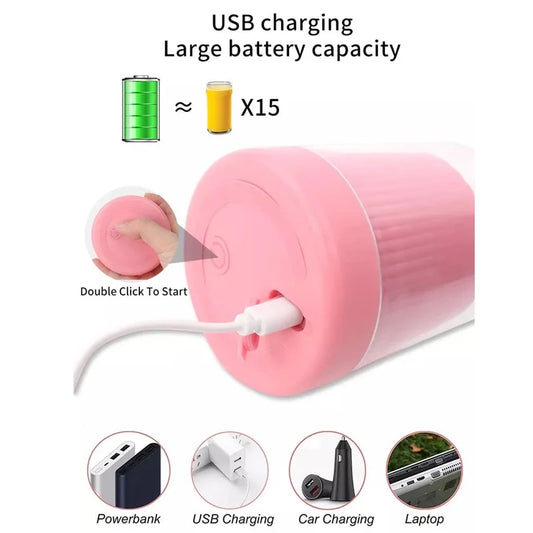 5334a Blender Portable Juicer For Smoothie Juice Vegetable Shakes With 6 Blades Wireless Charging Mini Personal Size Mixer Bottle Grinder 420 Ml Multicolor